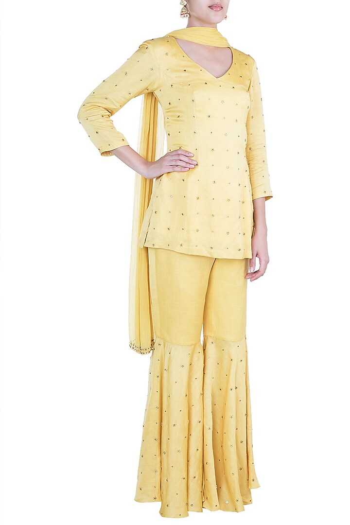 Yellow Embroidered Party Wear Sharara Set by Shilpa Reddy at Pernia's Pop Up Shop