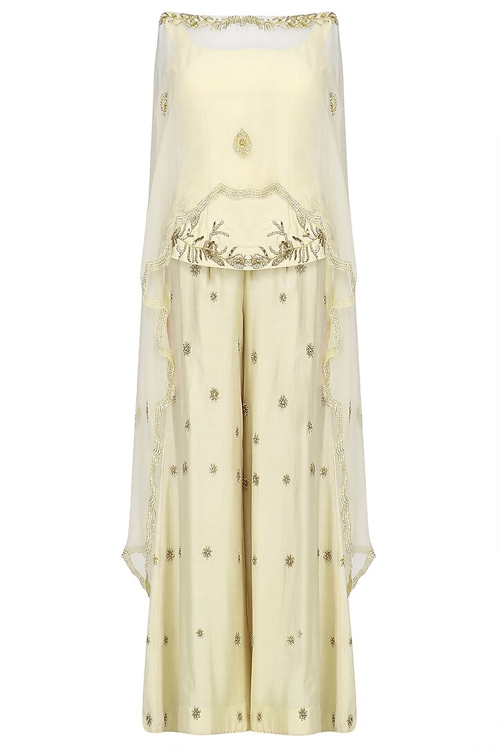 Off white embroidered top with palazzo pants and cape set available only at Pernia's Pop Up Shop.