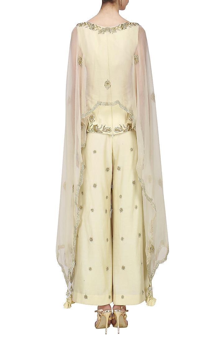 Off white embroidered top with palazzo pants and cape set available only at Pernia's Pop Up Shop.