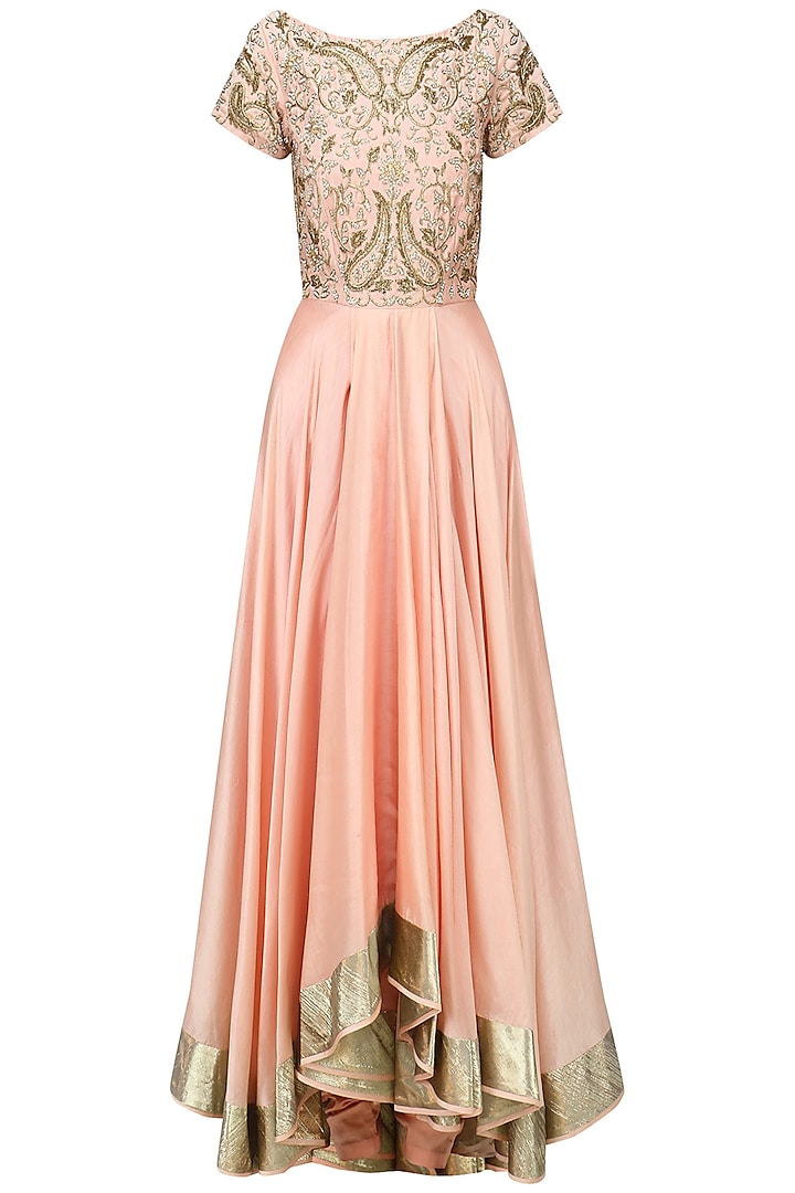Peach Paisley Embroidered Anarkali Set by Shilpa Reddy