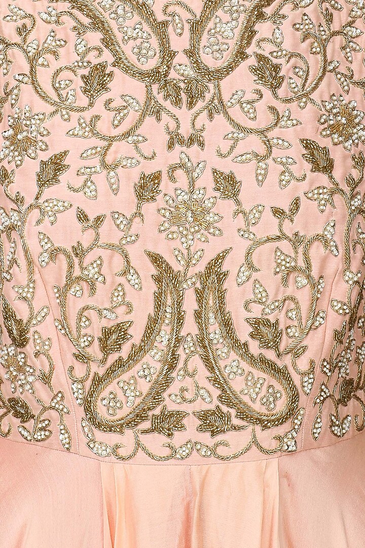 Peach paisley embroidered anarkali set available only at Pernia's Pop Up Shop.