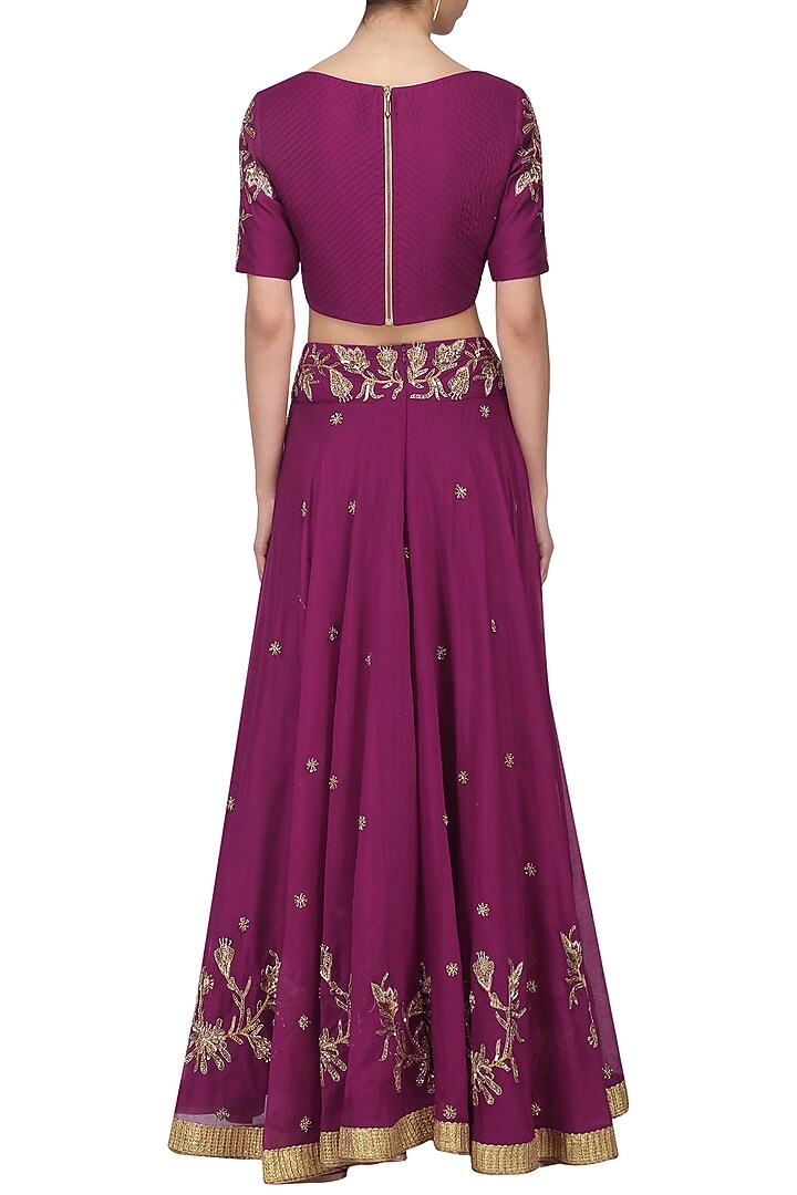 Magenta embroidered lehenga set available only at Pernia's Pop Up Shop.
