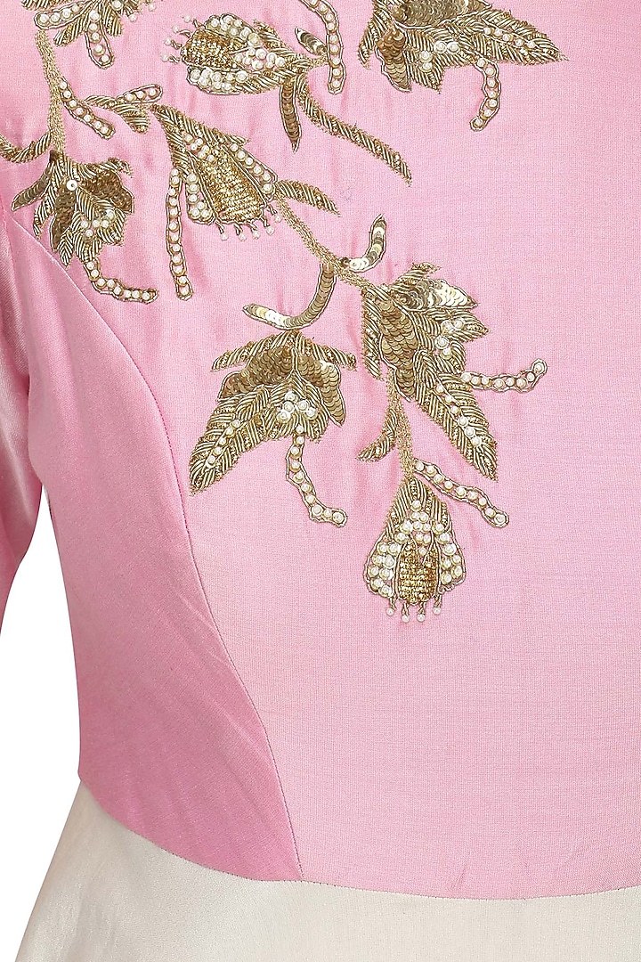Candy pink and cream embroidered anarkali set available only at Pernia's Pop Up Shop.