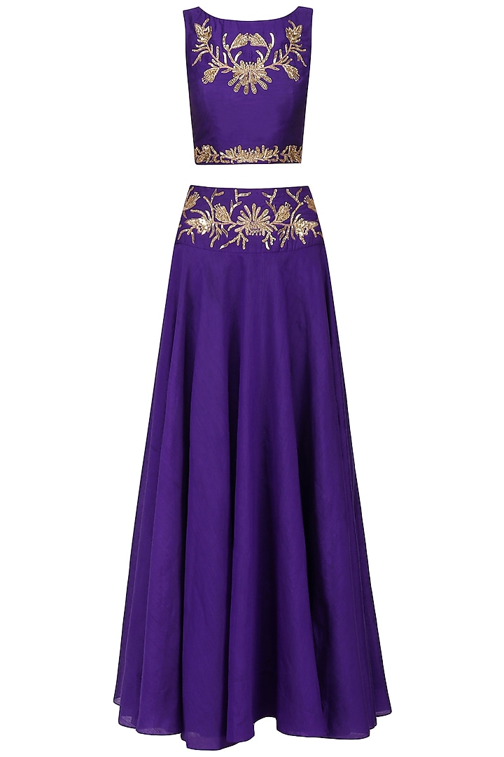 Violet Embroidered Lehenga Set by Shilpa Reddy