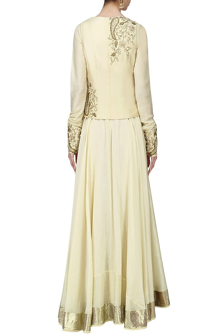 Beige embroidered jacket with lehenga set available only at Pernia's Pop Up Shop.