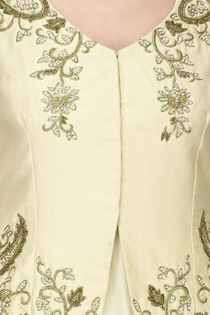 Beige embroidered jacket with lehenga set available only at Pernia's Pop Up Shop.