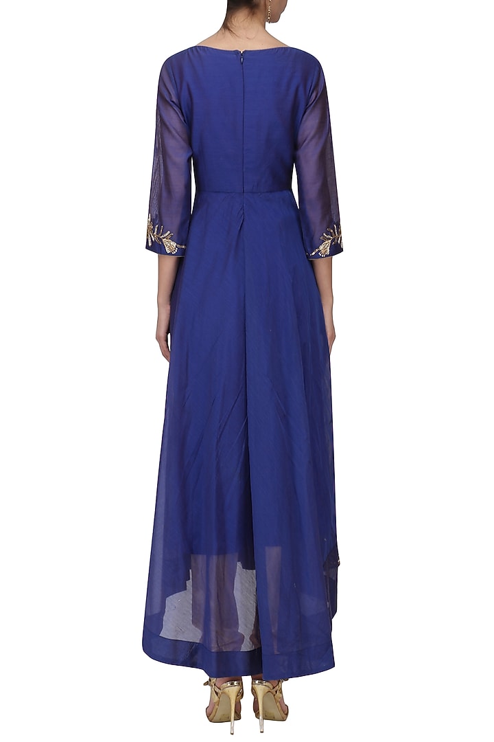 Royal blue embroidered anarkali set available only at Pernia's Pop Up Shop.