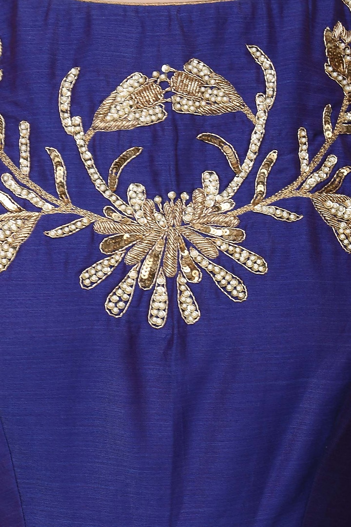 Royal blue embroidered anarkali set available only at Pernia's Pop Up Shop.