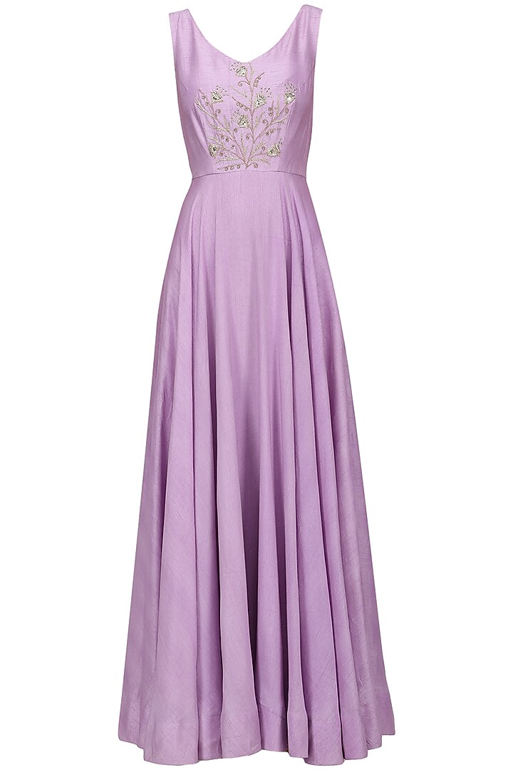 Lavender embroidered front open jacket with gown available only at Pernia's Pop Up Shop.