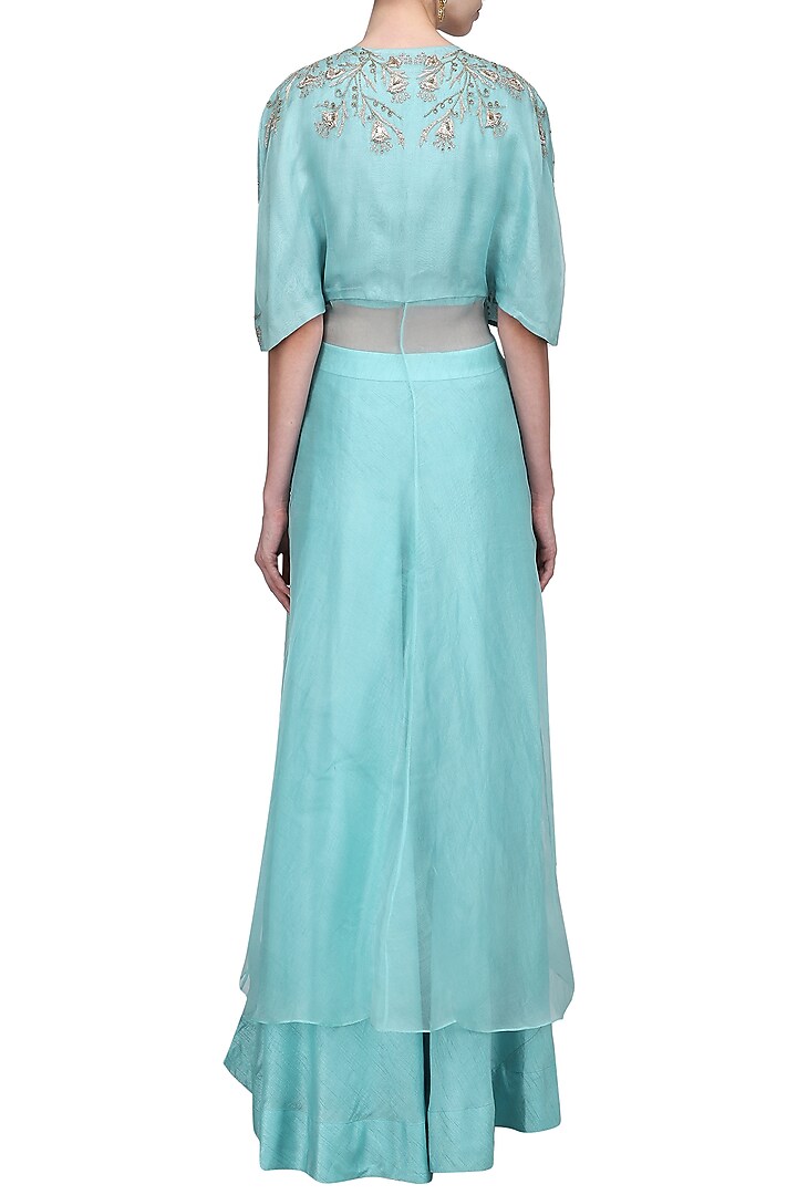 Aqua blue embroidered lehenga set available only at Pernia's Pop Up Shop.