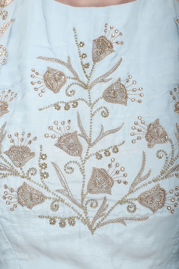 Light blue embroidered lehenga skirt set available only at Pernia's Pop Up Shop.