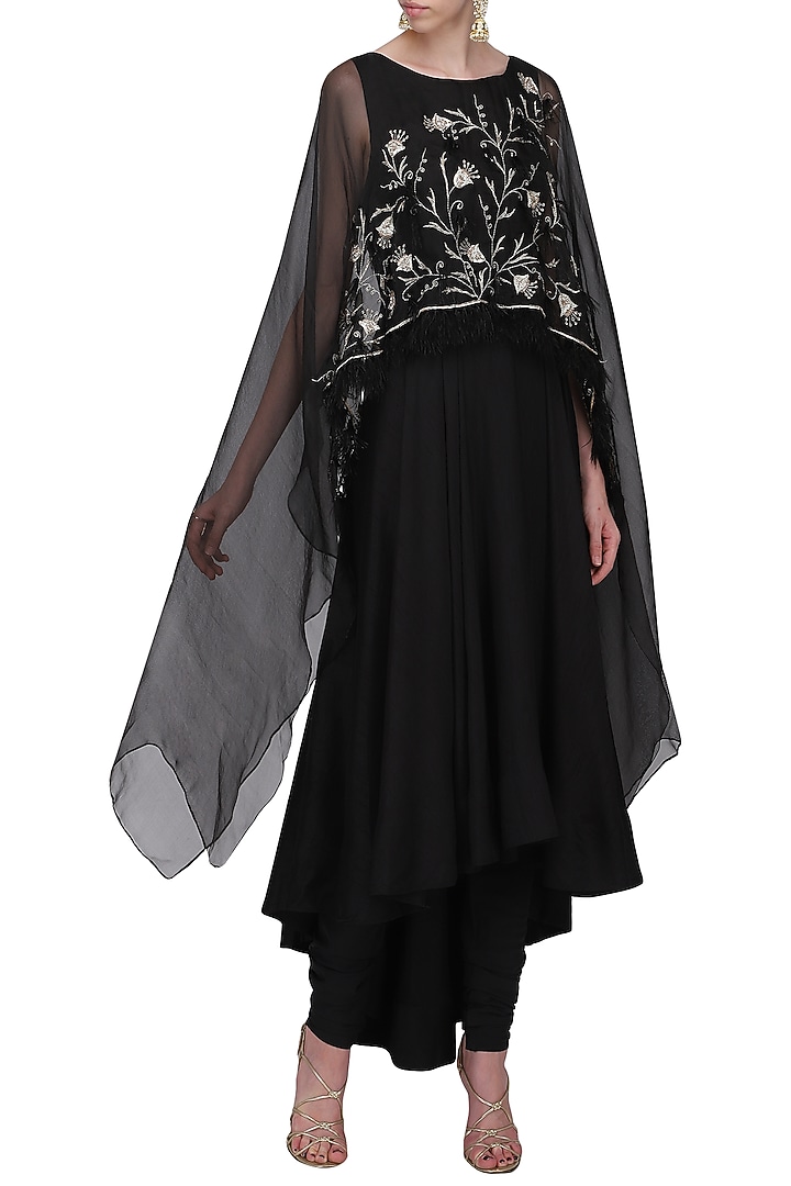 Black embroidered anarkali set available only at Pernia's Pop Up Shop.