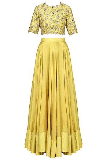 Lemon yellow embroidered lehenga set available only at Pernia's Pop Up ...