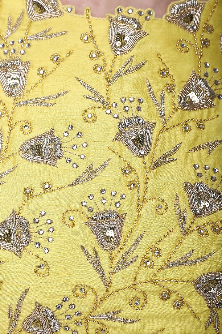 Lemon yellow embroidered lehenga set available only at Pernia's Pop Up Shop.