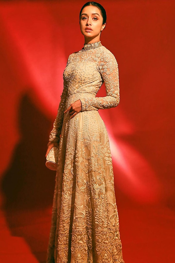Yellow & Gold Pichwai Hand Embroidered Gown by Rahul Mishra