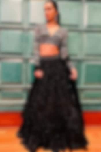 Black Hand Embroidered Bridal lehenga for 22 Lehenga Set by Ritika Mirchandani at Pernia's Pop Up Shop
