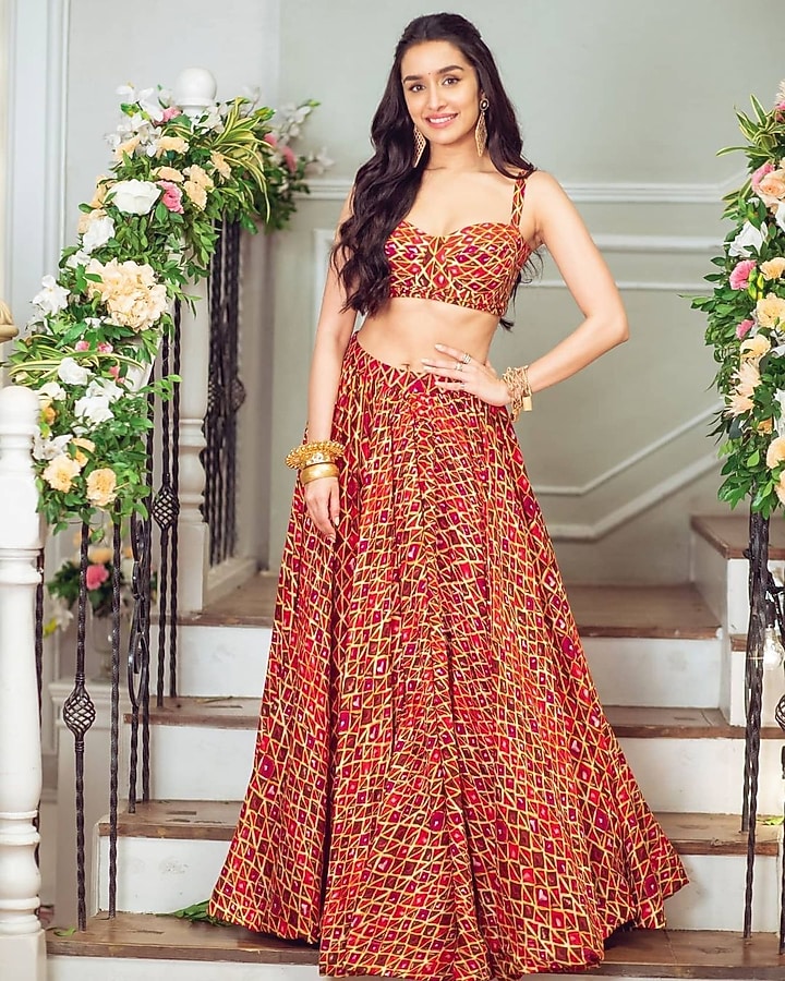 Orange & Pink Printed Wedding Lehenga by Saaksha & Kinni at Pernia's Pop Up Shop