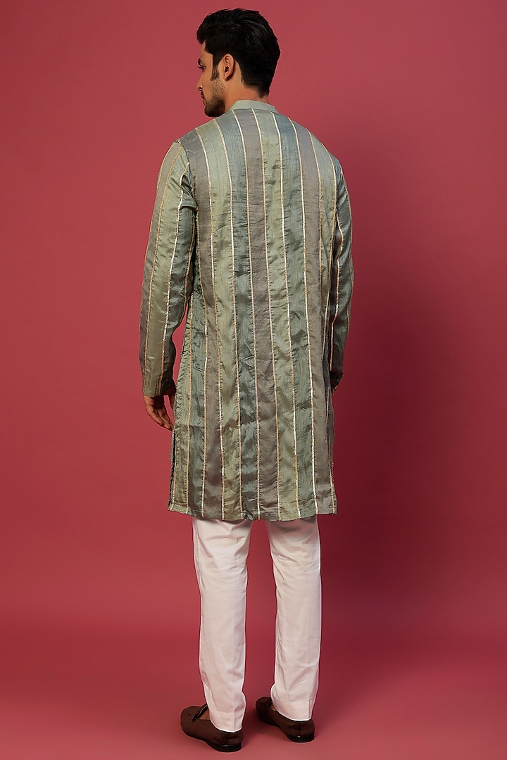 Pastel Green Silk Gota Kurta Set by sharad raghav men at Pernia's Pop Up Shop