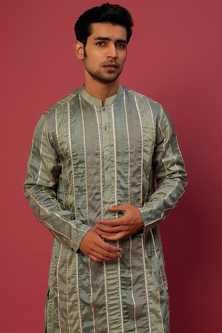 Pastel Green Silk Gota Kurta Set by sharad raghav men at Pernia's Pop Up Shop