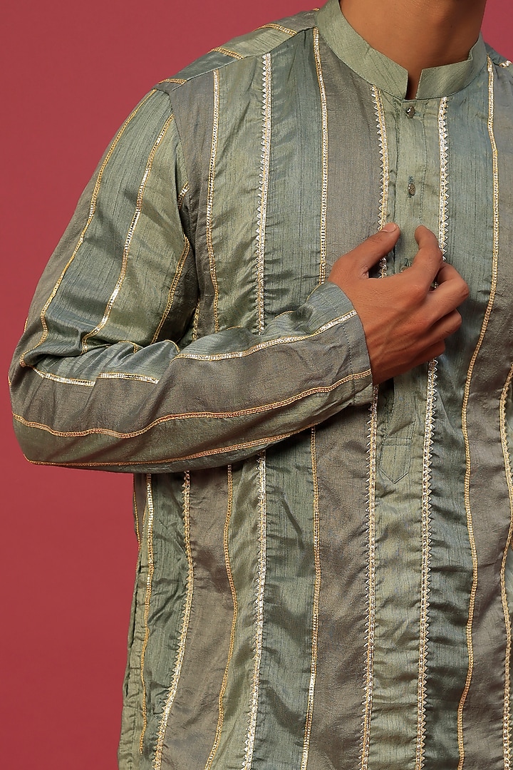 Pastel Green Silk Gota Kurta Set by sharad raghav men at Pernia's Pop Up Shop
