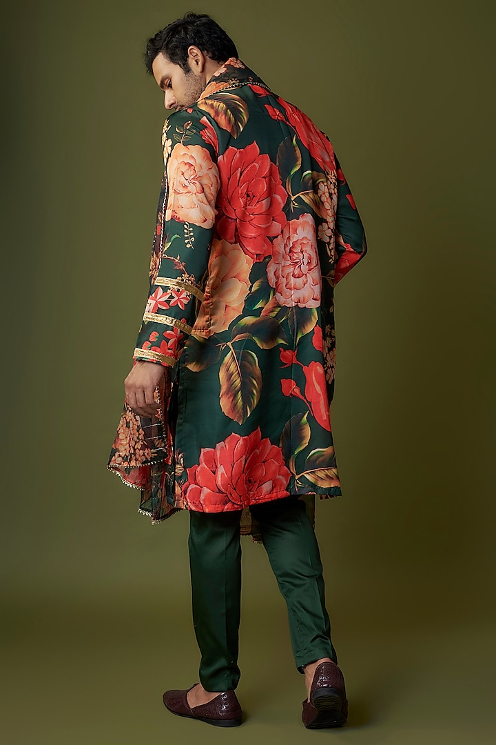 Green Glaze Cotton Silk Digital Printed Kurta Set by Sharad raghav men at Pernia's Pop Up Shop