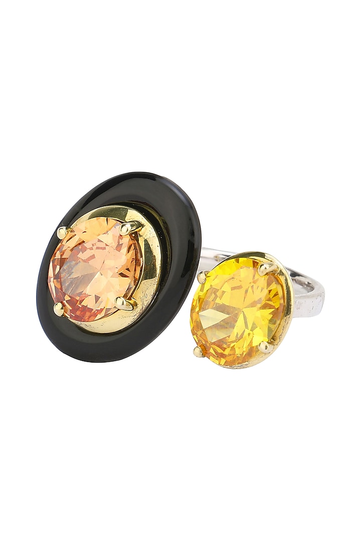 Gold Plated Black Onyx, Tangerine and Yellow Cubic Zirconia Stones Finger Ring by RockkRagaa