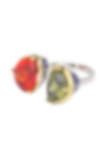 Gold plated pear shaped red and green cubic zirconia stones finger ring available only at Pernia's Pop Up Shop.