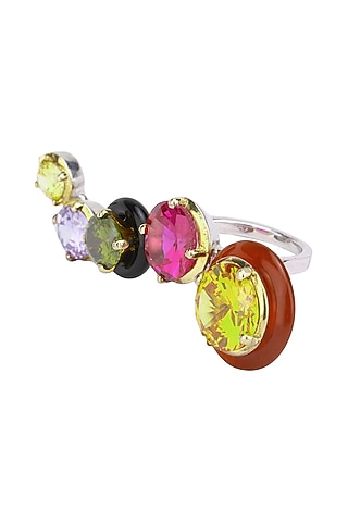 Gold Plated Black and Red Onyx with Multi Coloured Cubic Zirconia Stones Multi-Finger Ring by RockkRagaa
