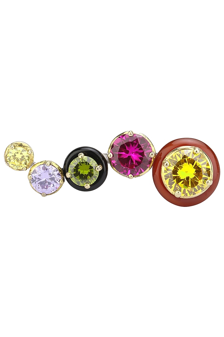 Gold plated black and red onyx with multi coloured cubic zirconia stones multi-finger ring available only at Pernia's Pop Up Shop.