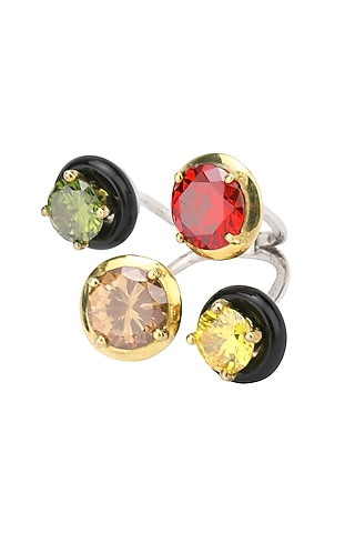 Gold Plated Black Onyx and Multi Coloured Cubic Zirconia Stones Finger Ring by RockkRagaa