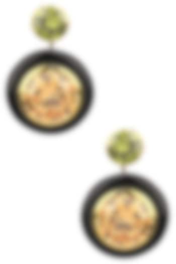 Gold Plated Black Onyx, Peach and Green Cubic Zirconia Stones Drop Earrings by RockkRagaa