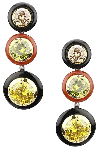 Gold Plated Black and Red Onyx with Multi Coloured Cubic Zirconia Stones Drop Earrings by RockkRagaa