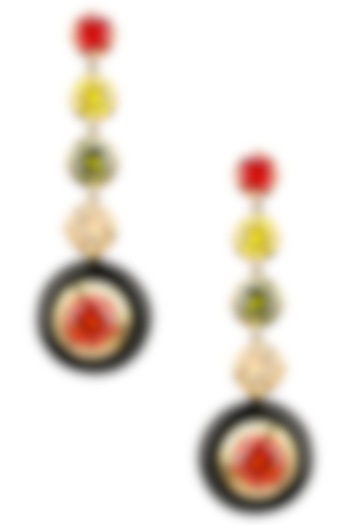 Gold Plated Black Onyx and Multi-Coloured Cubic Zirconia Stones Five Drop Earrings by RockkRagaa
