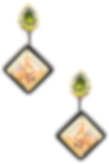 Gold Plated Black Onyx, Green and Peach Cubic Zirconia Stones Drop Earrings by RockkRagaa