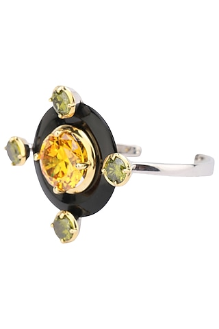 Gold Plated Black Onyx, Yellow and Green Cubic Zirconia Stones Bangle by RockkRagaa
