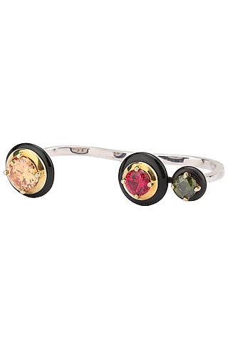 Gold Plated Black Onyx and Multi-Coloured Cubic Zirconia Stones Palmcuff by RockkRagaa