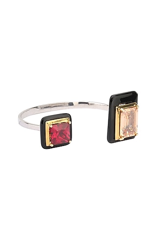 Gold Plated Black Onyx, Red and Peach Cubic Zirconia Stones Bangle by RockkRagaa