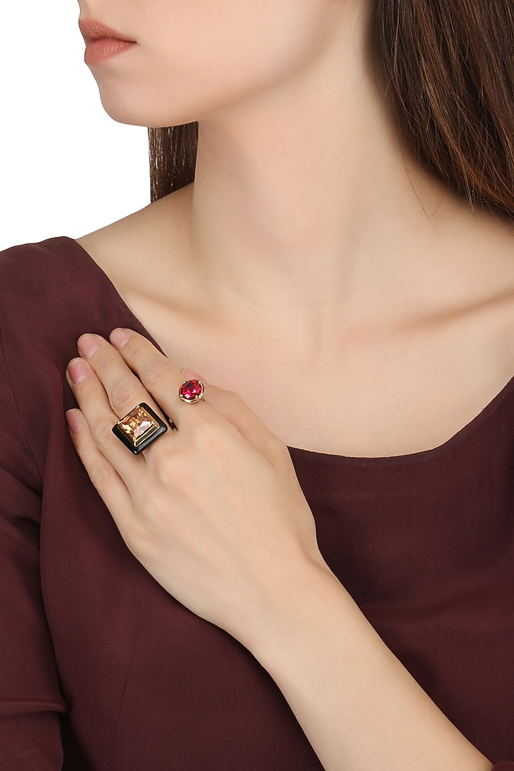 Gold plated black onyx, red and peach cubic zirconia stones bangle available only at Pernia's Pop Up Shop.
