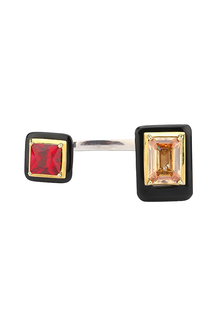 Gold plated black onyx, red and peach cubic zirconia stones bangle available only at Pernia's Pop Up Shop.