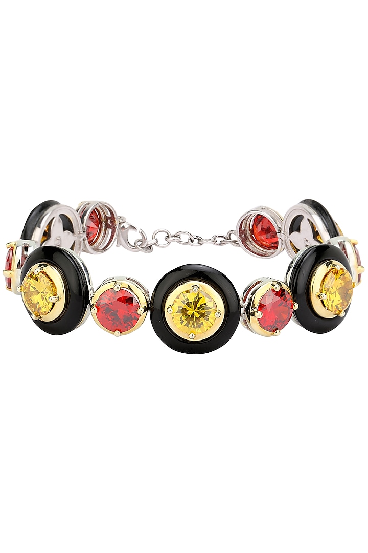 Gold Plated Black Onyx, Red and Yellow Cubic Zirconia Stones Bracelet by RockkRagaa