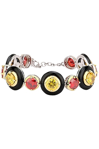 Gold Plated Black Onyx, Red and Yellow Cubic Zirconia Stones Bracelet by RockkRagaa