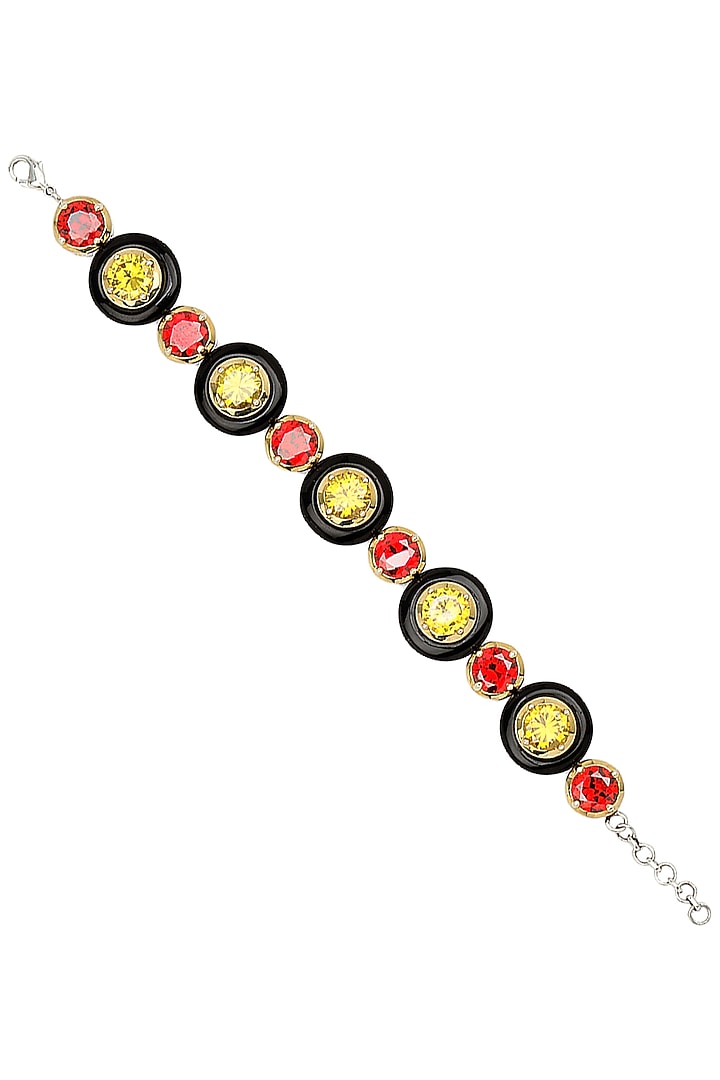 Gold plated black onyx, red and yellow cubic zirconia stones bracelet available only at Pernia's Pop Up Shop.