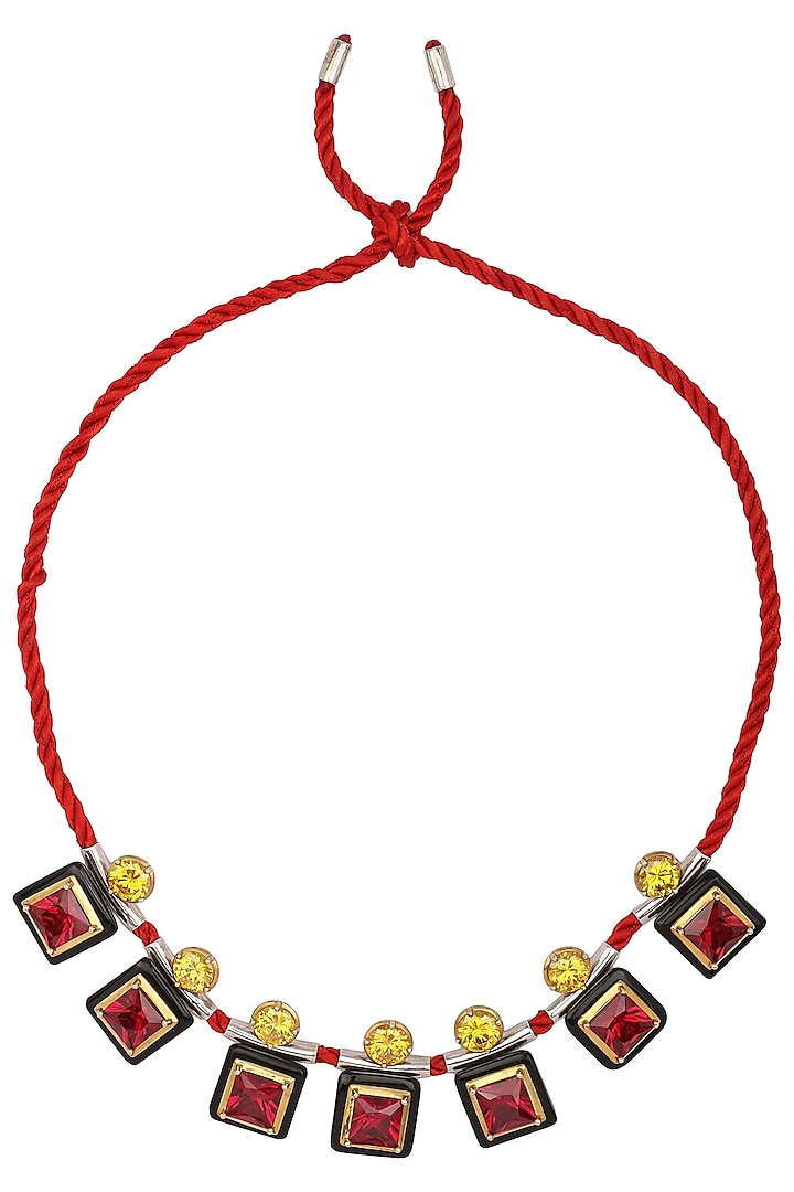 Gold Plated Black Onyx, Red and Yellow Cubic Zirconia Stones Necklace by RockkRagaa