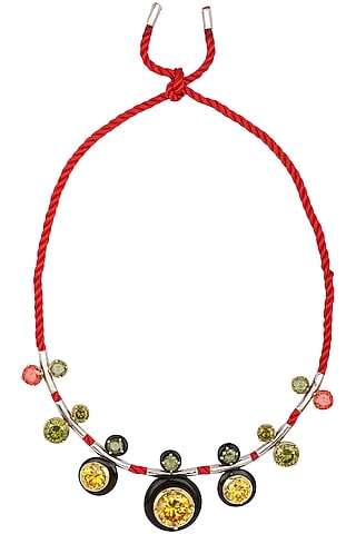 Gold Plated Black Onyx and Multi-Coloured Cubic Zirconia Stones Necklace by RockkRagaa