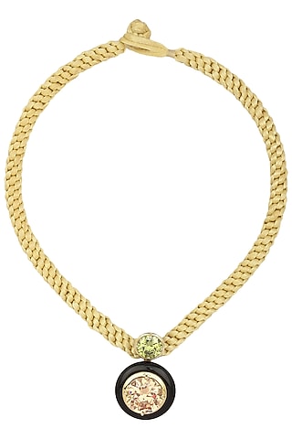 Gold Plated Black Onyx, Peach and Green Cubic Zirconia Stones Pendant Necklace by RockkRagaa