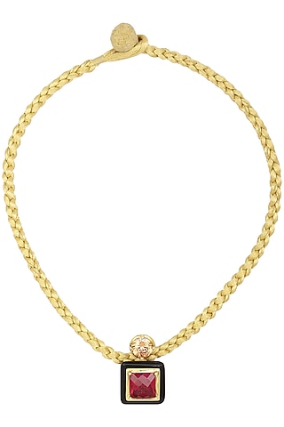 Gold Plated Black Onyx, Peach and Red Cubic Zirconia Stones Pendant Necklace by RockkRagaa