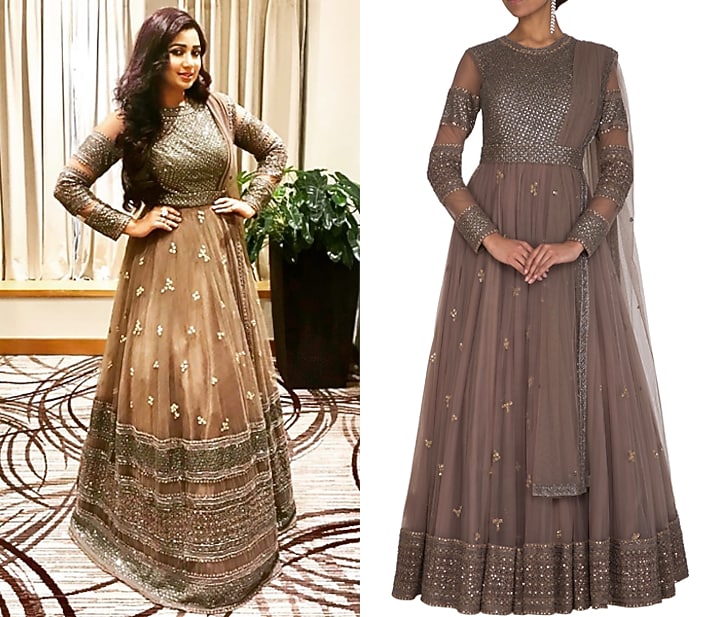 Mouse Grey Embroidered Wedding Anarkali Kurta With Dupatta by Megha & Jigar at Pernia's Pop Up Shop
