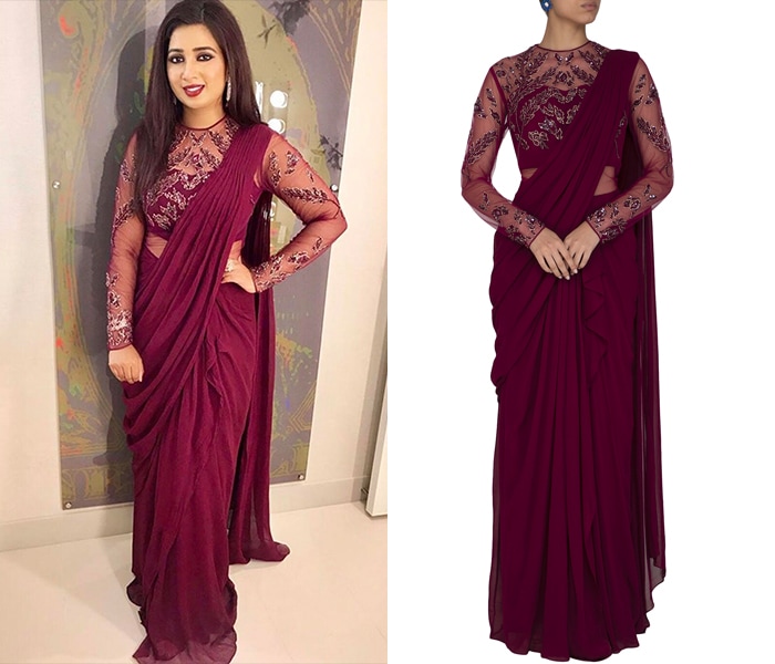 FESHILIOUS Plain Georgette Purple Wine Colour Saree With Satin Lace Border  Celebrity Wear Sadi For Women : Amazon.in: Fashion