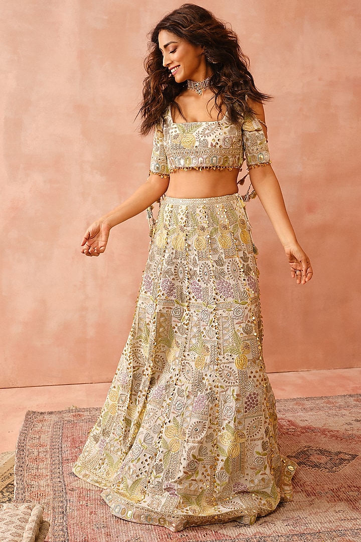 Off-White Georgette Embroidered Lehenga Set by Payal Singhal