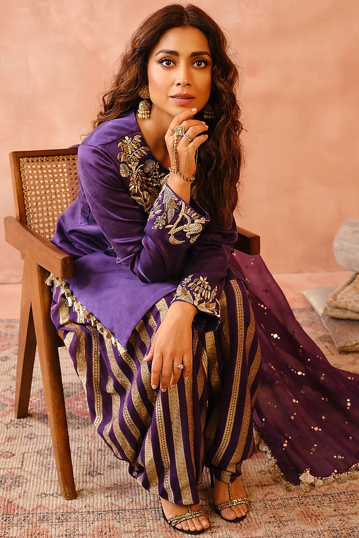 Purple Georgette Embroidered Kurta Set by Payal Singhal